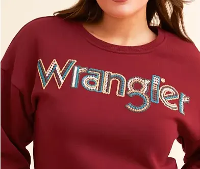 112356690- WOMENS WRANGLER CROCHET PRINT LOGO PULLOVER SWEATSHIRT