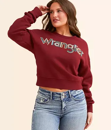 112356690- WOMENS WRANGLER CROCHET PRINT LOGO PULLOVER SWEATSHIRT