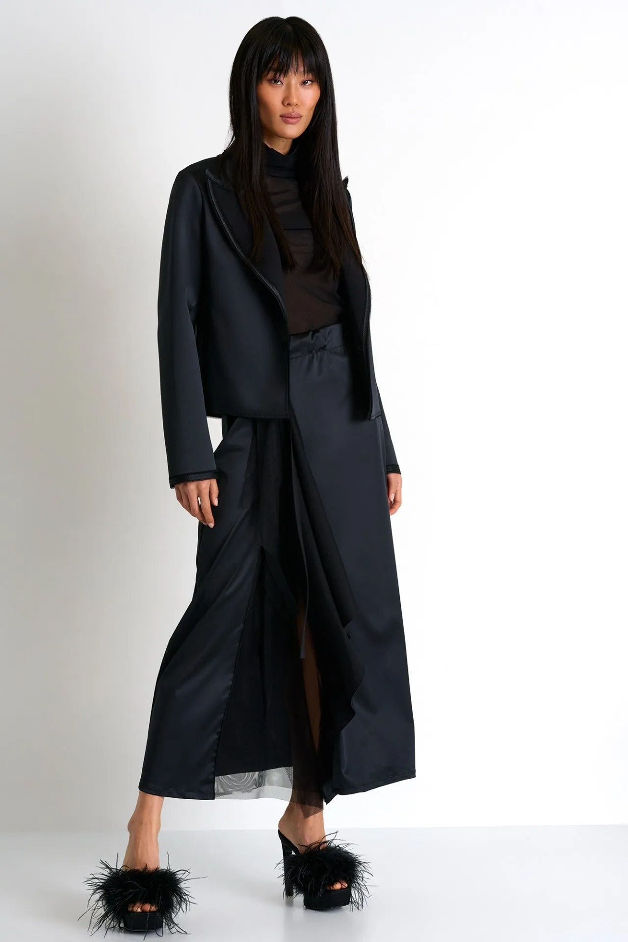 3D Jersey & Satin Maxi Skirt