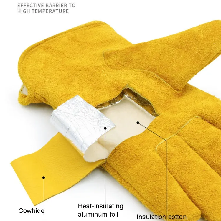 A2421 Cowhide High Temperature Welding Gloves Insulated Aluminum Foil Anti-Heat Gloves(L Yellow)