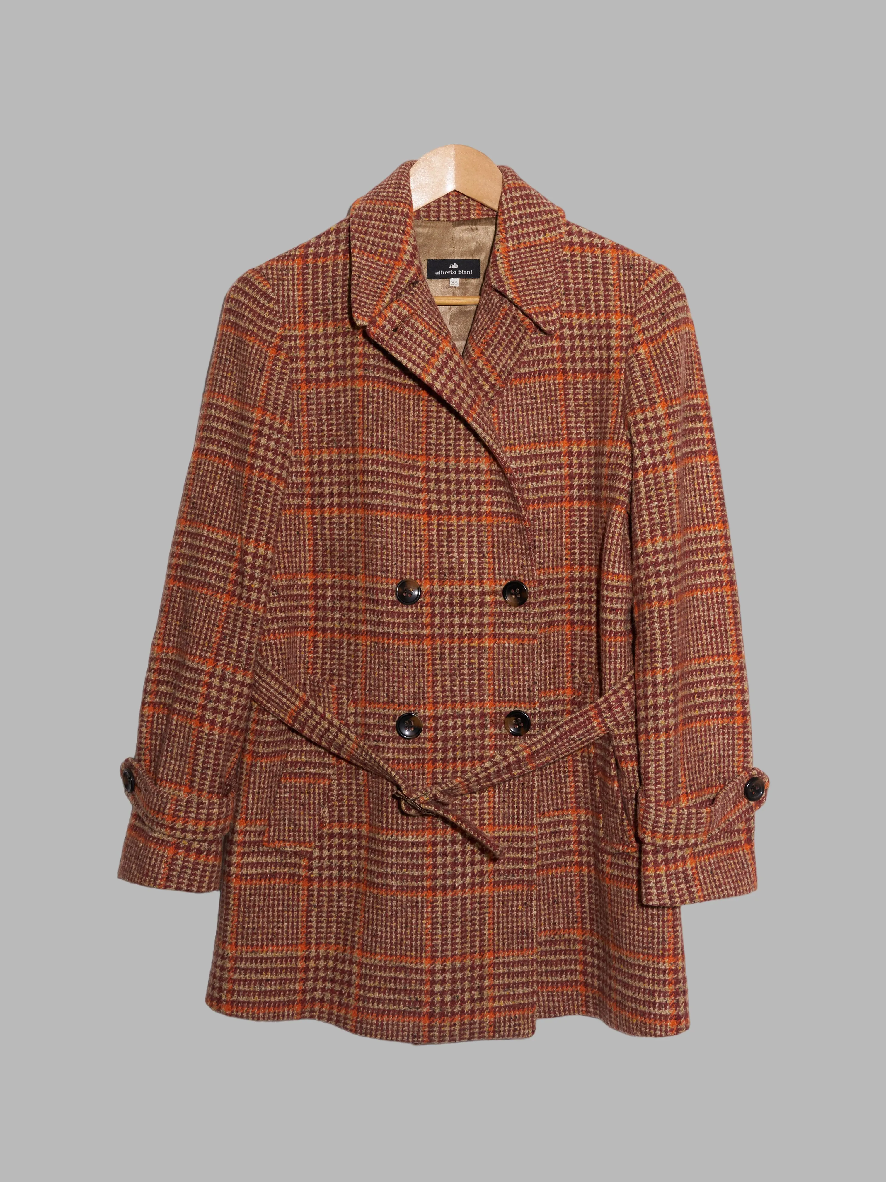 ab Alberto Biani brown wool houndstooth plaid peacoat