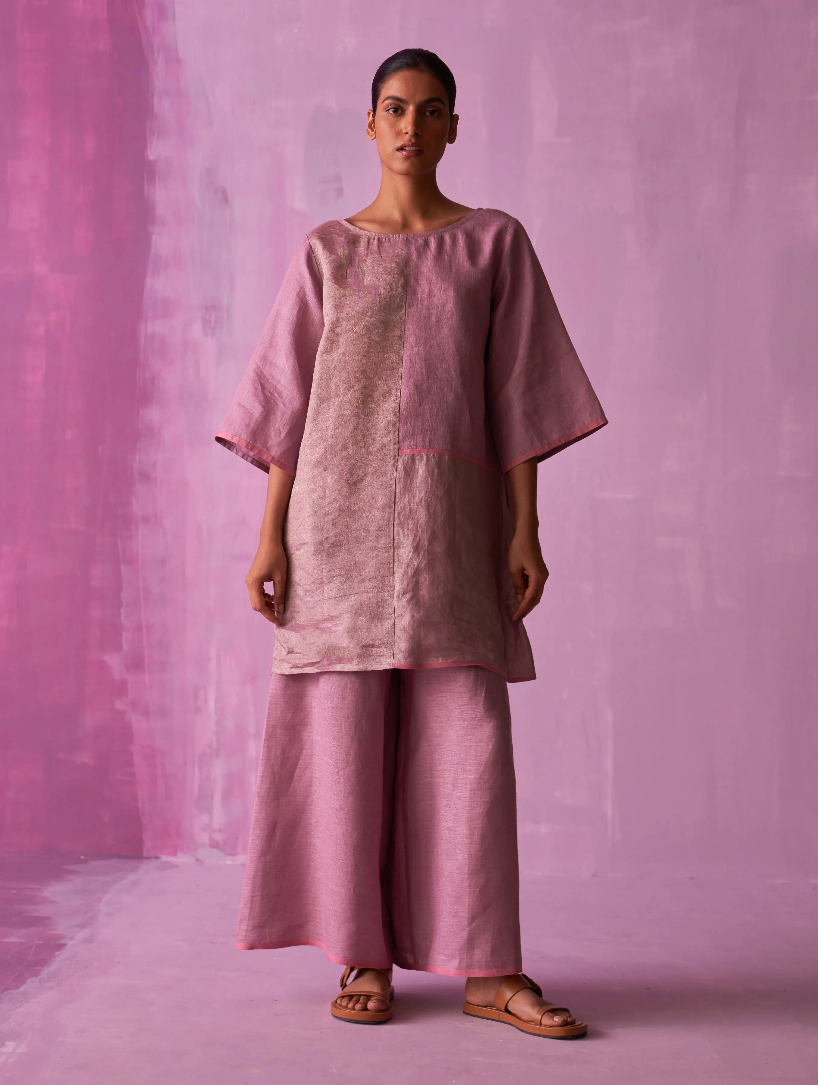 Ahana Metallic Linen Co-ord Set - Lavender