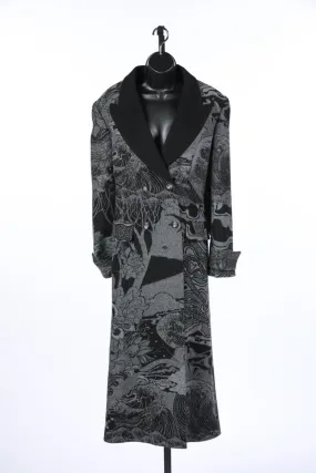 ALBERTA FERRETTI Gray/Black Waves Floral Print Peacoat