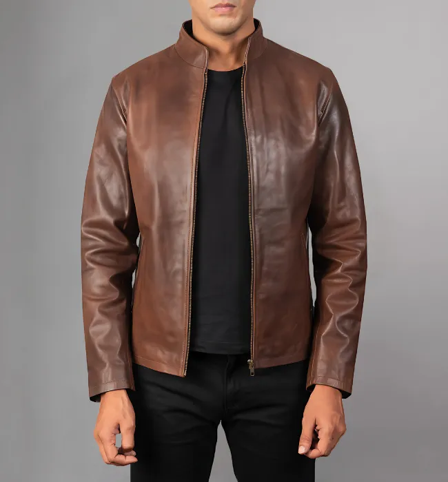 Alex Distressed Burgundy Leather Jacket