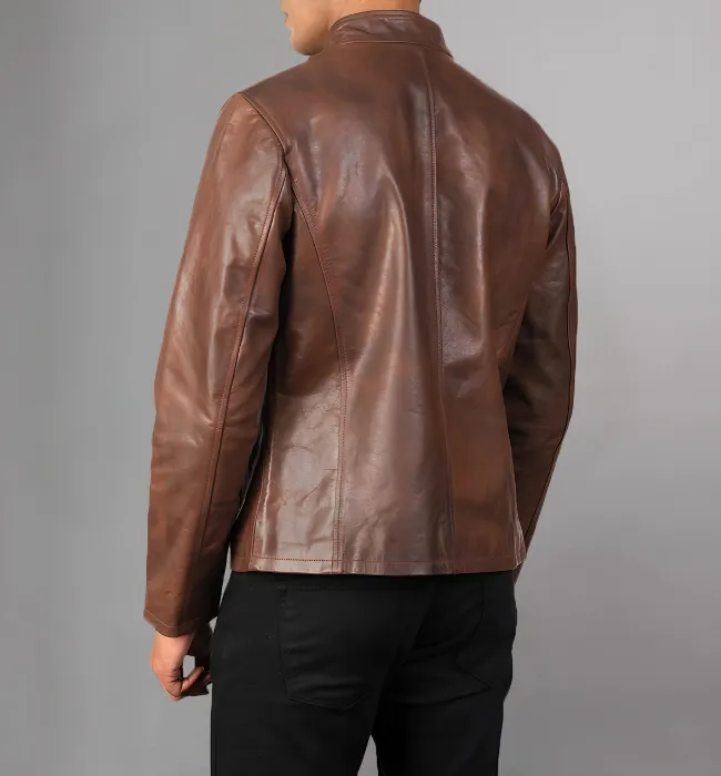 Alex Distressed Burgundy Leather Jacket