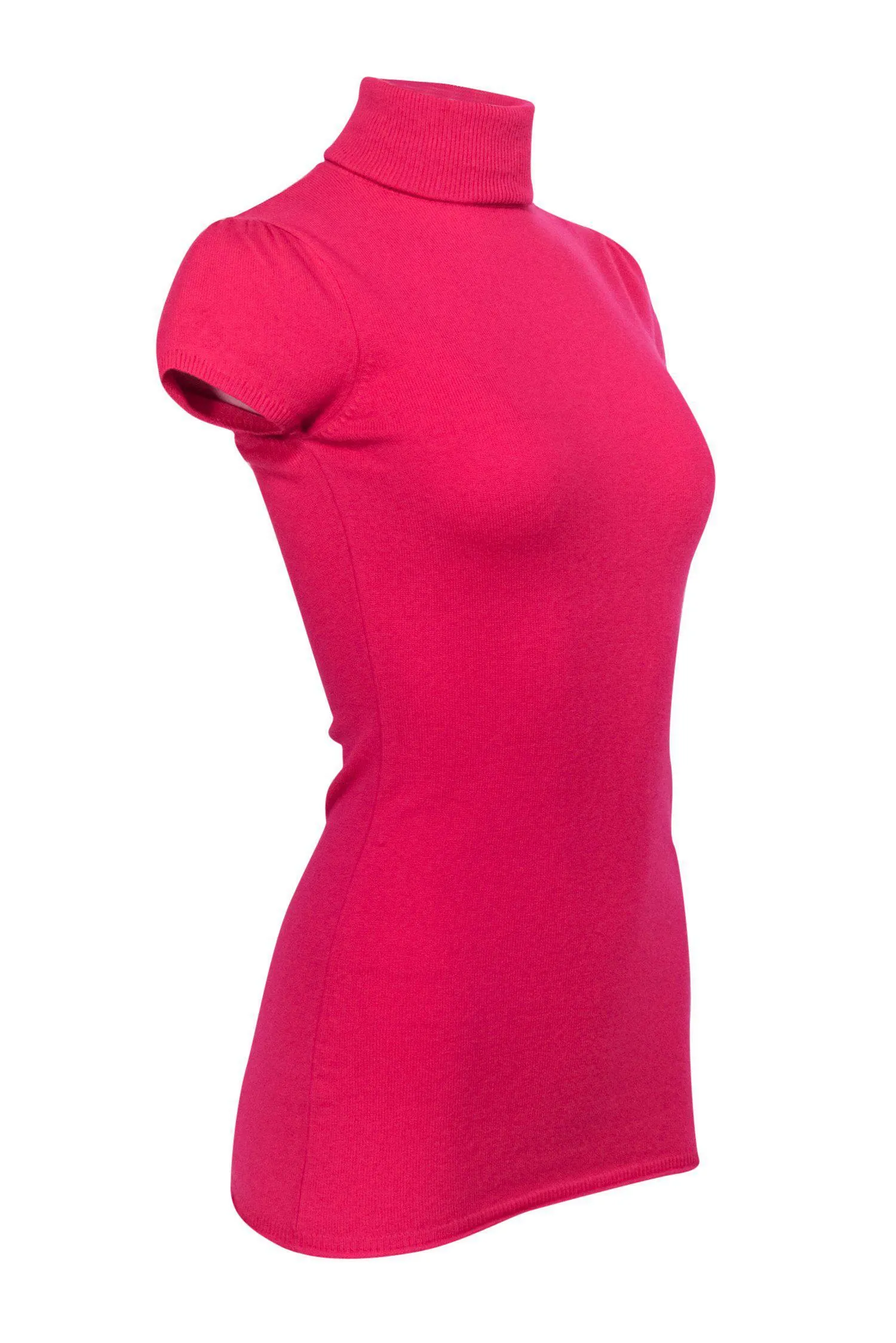 Autumn Cashmere - Hot Pink Cashmere Short Sleeve Turtleneck Sweater Sz S