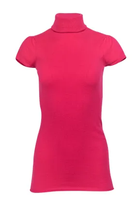 Autumn Cashmere - Hot Pink Cashmere Short Sleeve Turtleneck Sweater Sz S