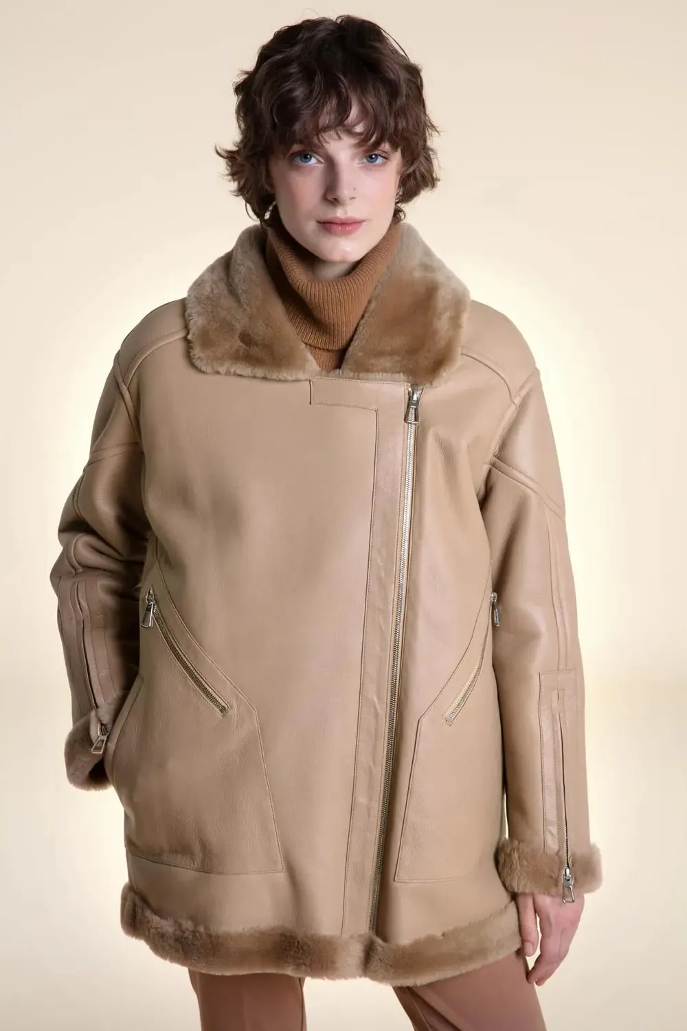 Beige shearling jacket