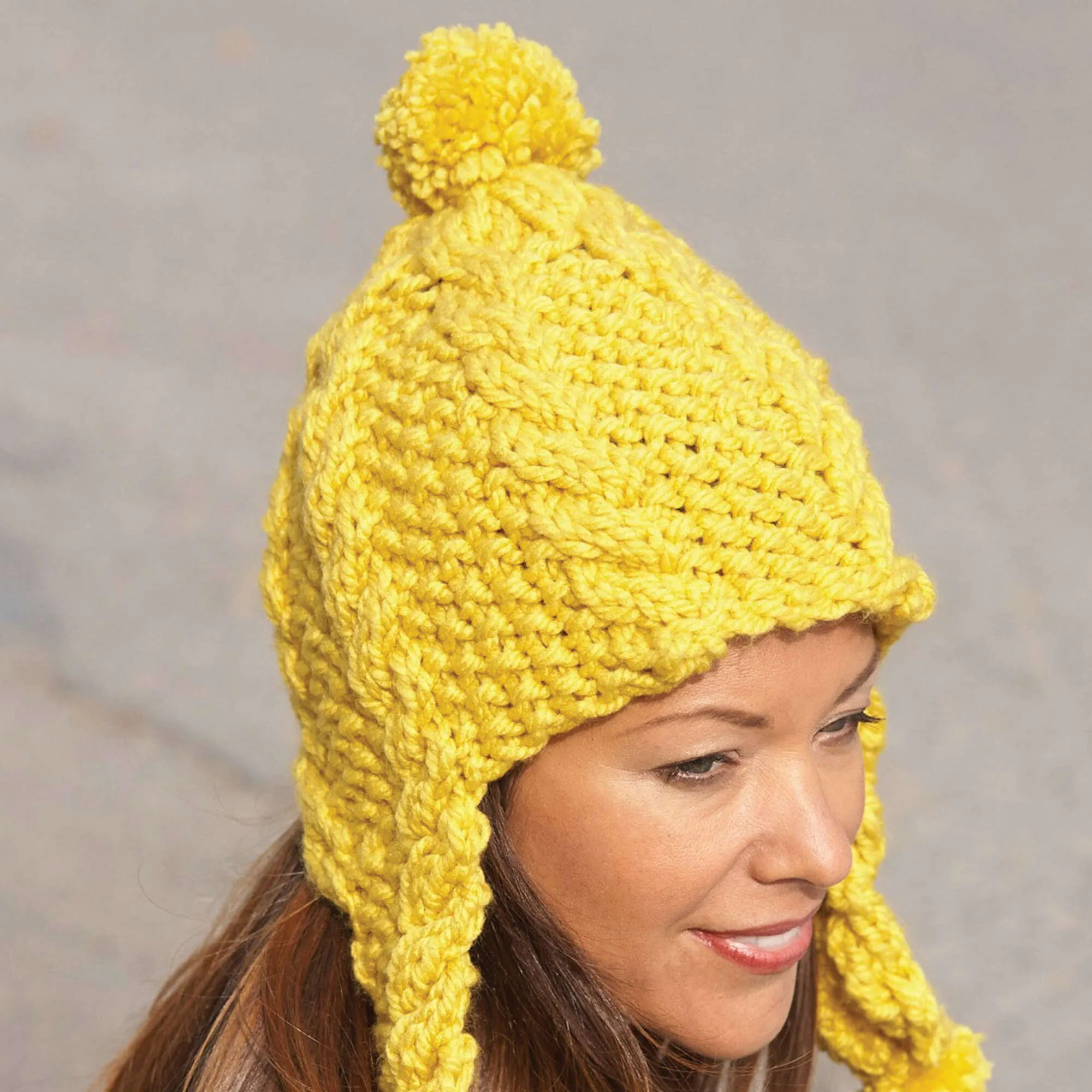 Bernat Knit Golden Glow Earflap Hat