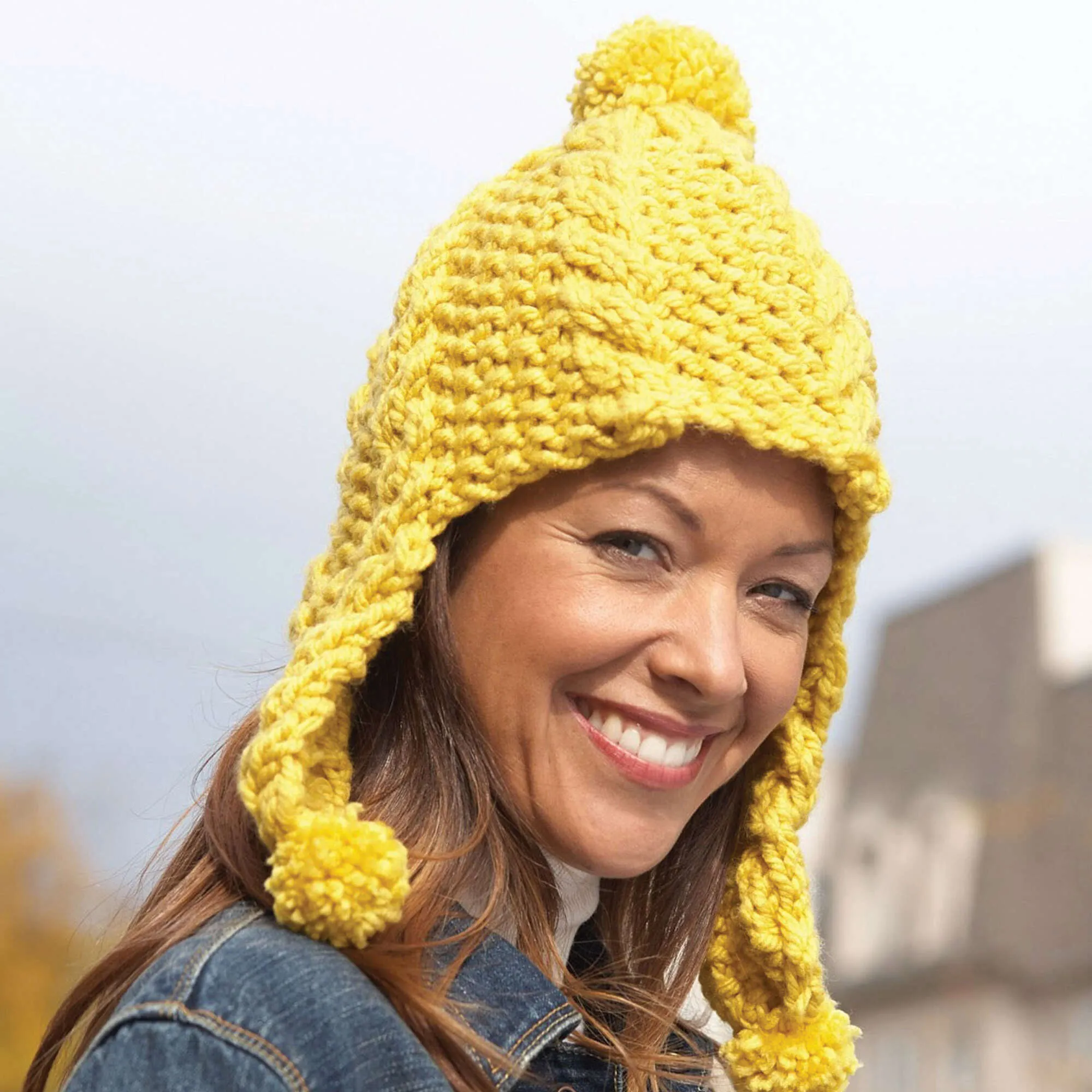 Bernat Knit Golden Glow Earflap Hat