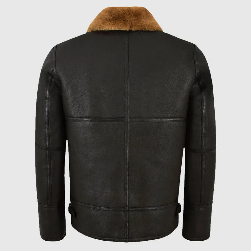 Best Winter Unique Looking Traditional Black Shearling Jacket For Men