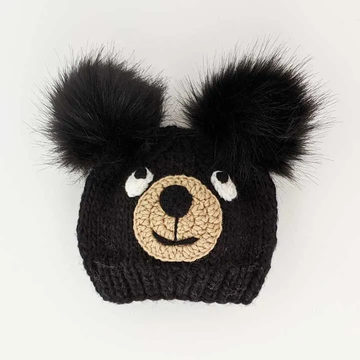 Black Bear Knit Beanie Hat for Babies, Toddlers & Kids