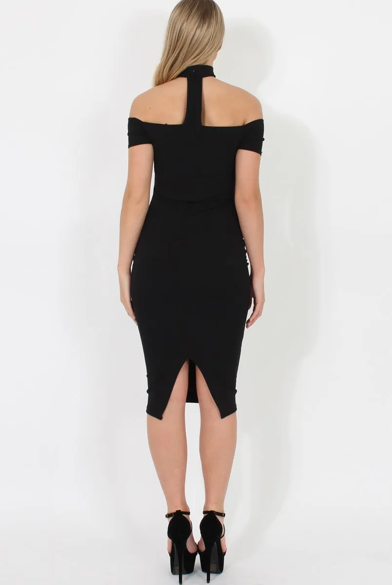 Black Choker Bardot Bodycon Dress - Thea