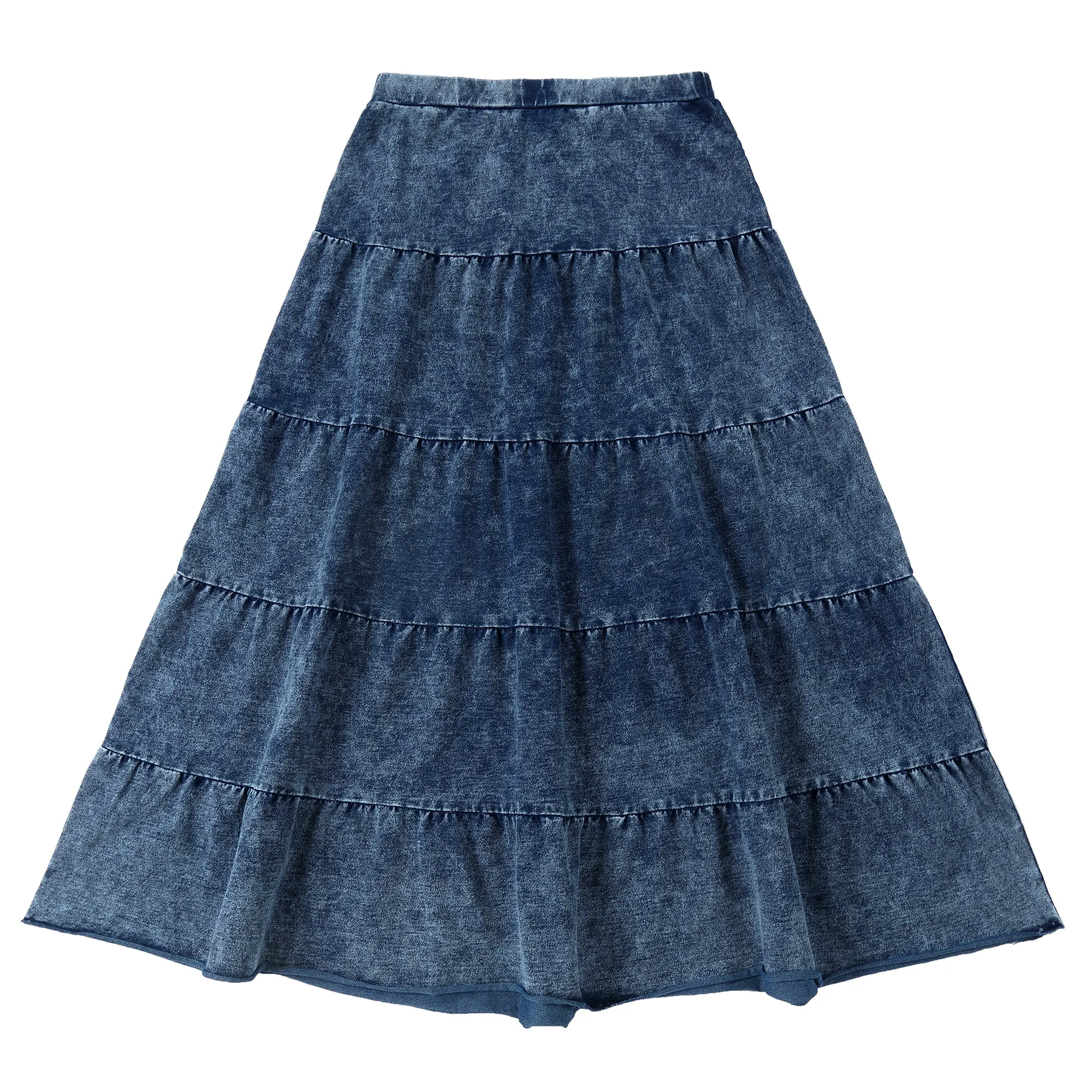 Blue Denim Jersey Maxi Tiered Skirt