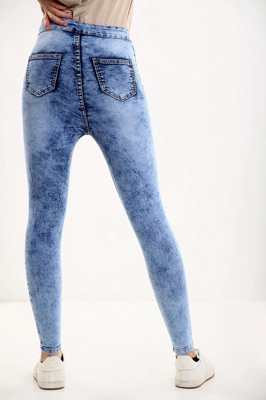 Blue Ladies High waisted multi cut jeans