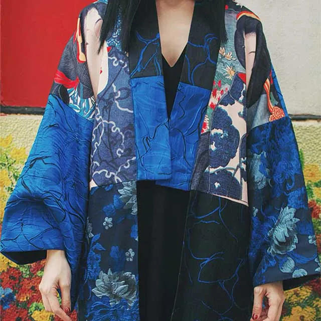 Blue Patchwork Jacquard Jacket