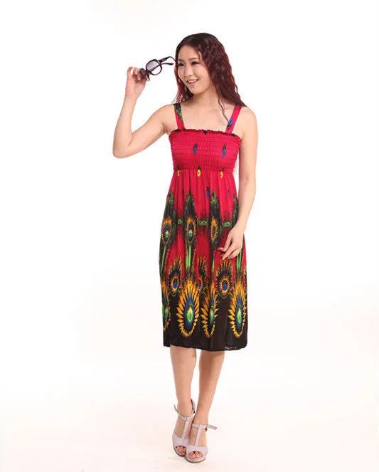 Bohemian Floral Dress Printed Milk Silk Plus Size Beach Dress Suspender Dress For Women