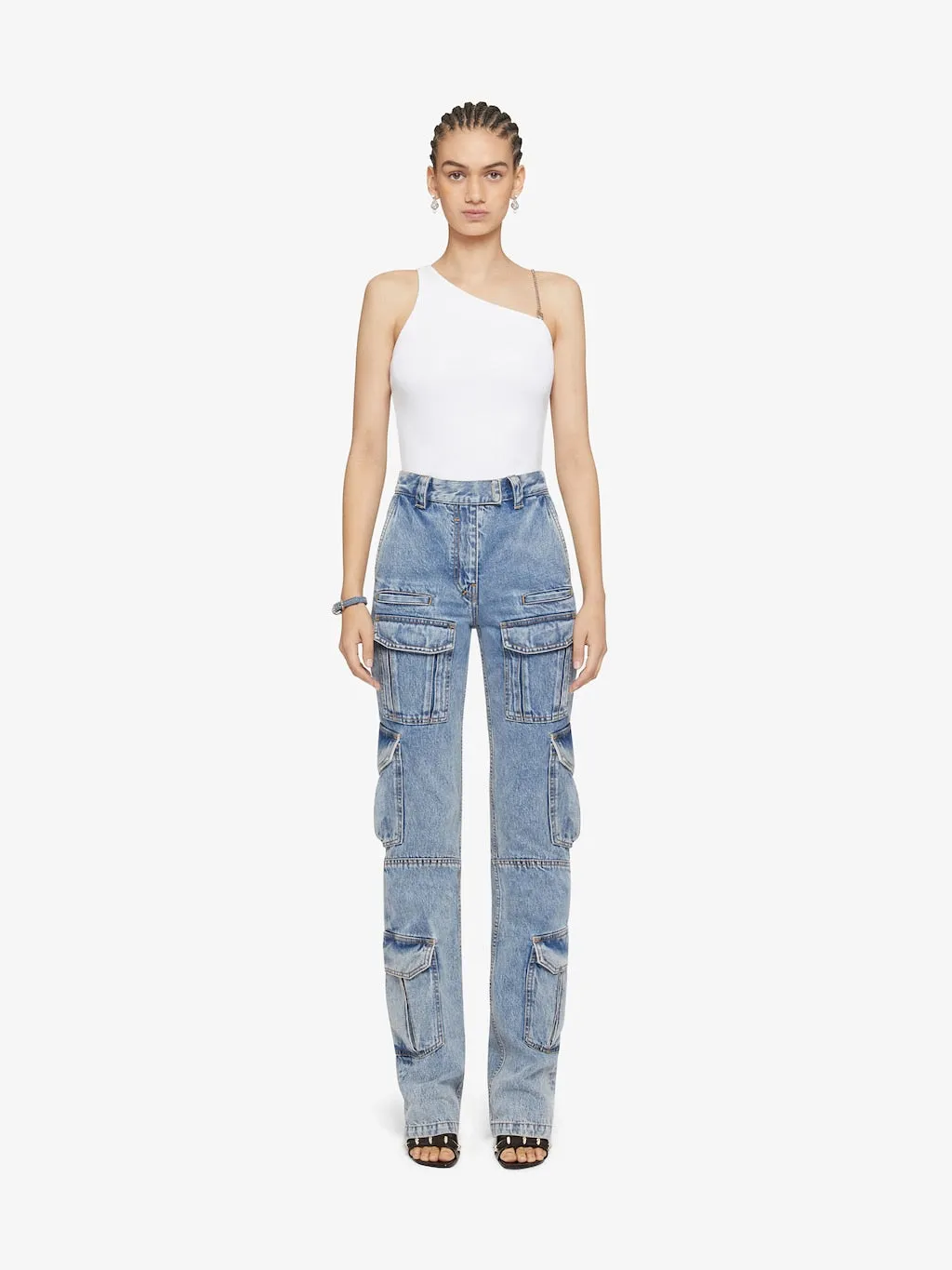 Boot cut cargo pants in denim