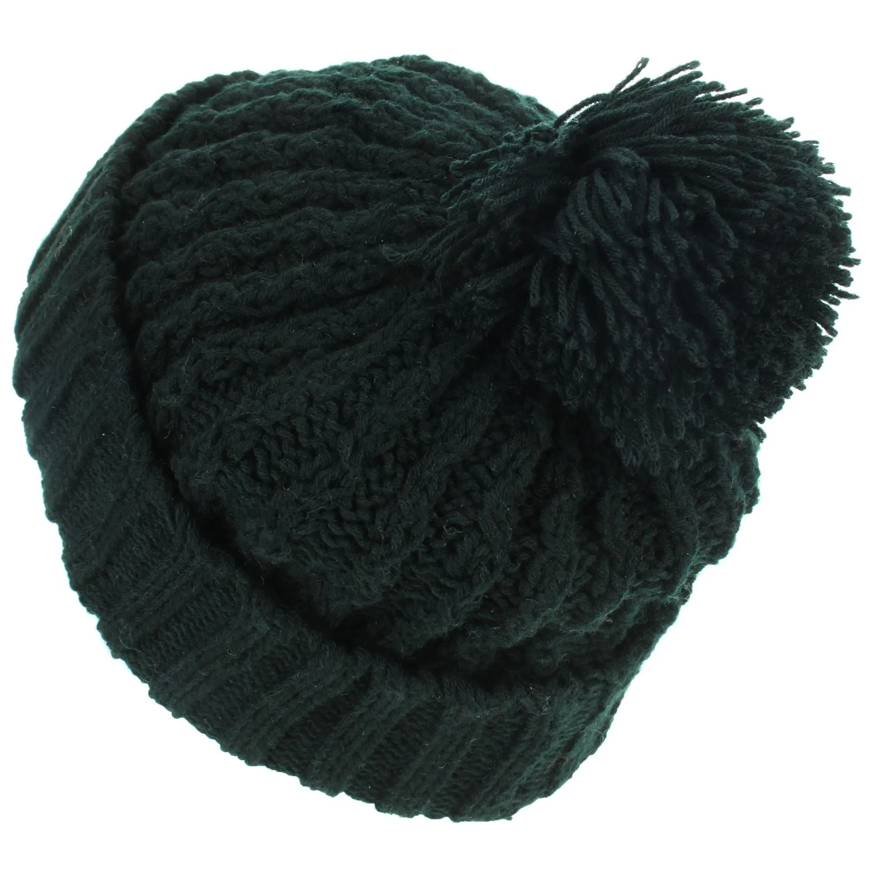 Cable Knit Bobble Beanie Hat - Black