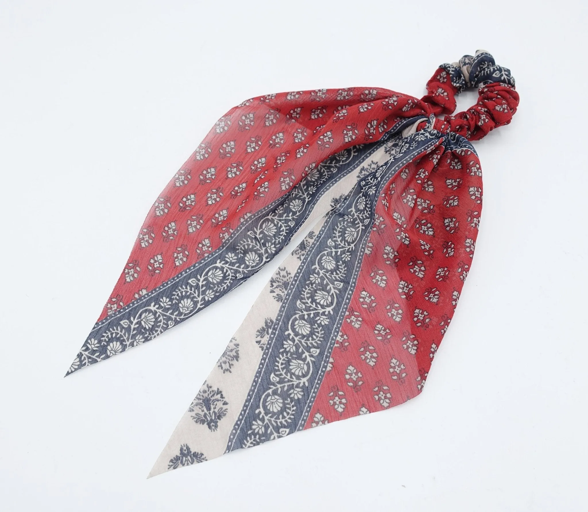 chiffon floral paisley scrunchies tail knotted hair tie for women