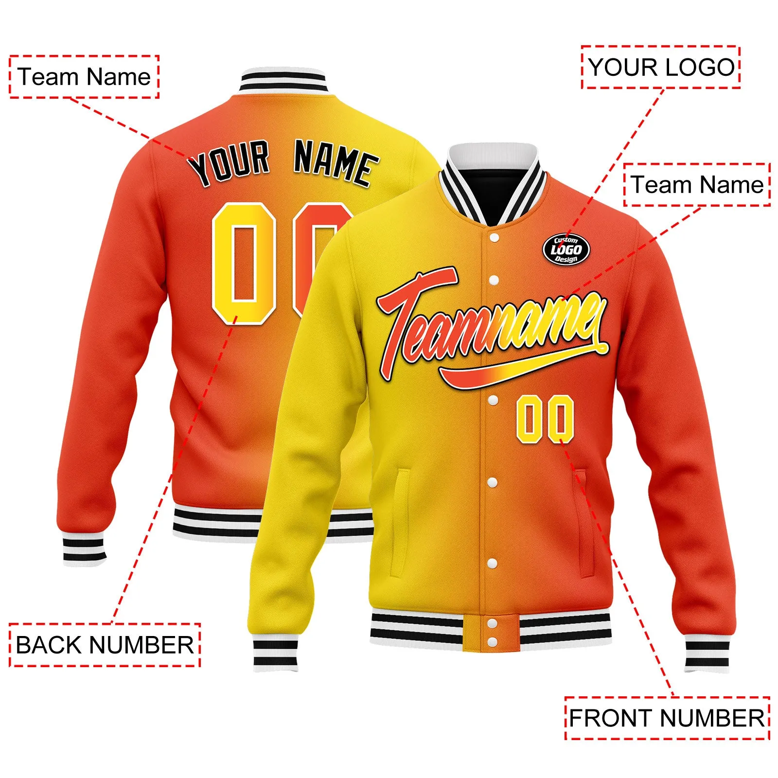 Custom Gradient Fashion Jacket Bomber Full-Snap Varsity Letterman Personalized Jacket FZ005-D028015-3