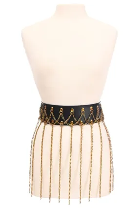 Daisy Corsets Black Faux Leather & Gold Metallic Chain Fringe Skirt