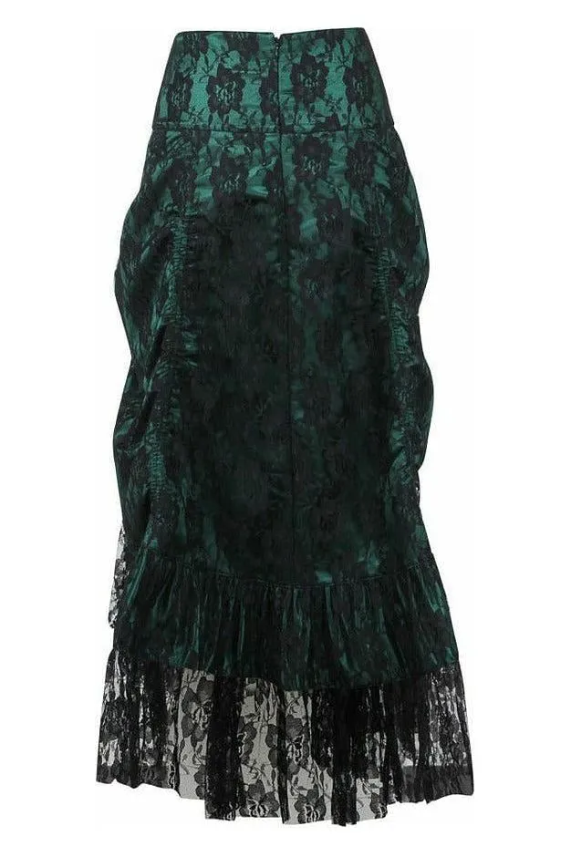 Dark Green w/Black Lace Overlay Ruched Bustle Skirt