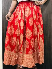 Delightful Red Color Printed Work Rayon Skirt For Women