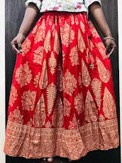 Delightful Red Color Printed Work Rayon Skirt For Women