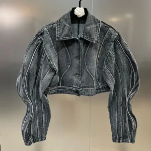 Denim Minimalist Jacket For Women Lapel Long Sleeve Patchwork Single Breasted Casual Loose Jacket Female Fashion