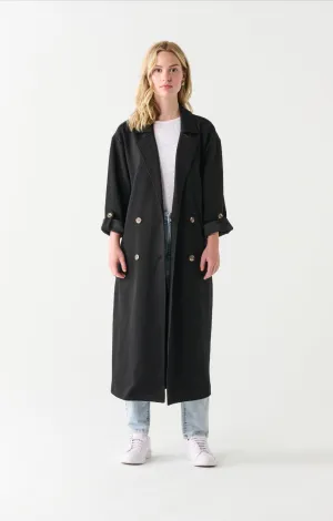 Dex Double Breasted Knit Trench Coat Black