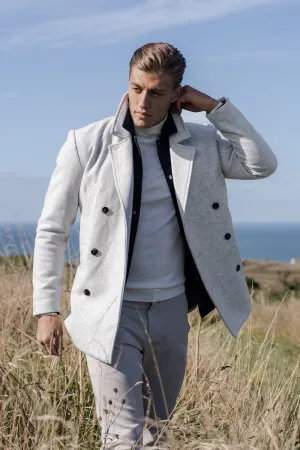 Double Breasted Peacoat in Pale Grey