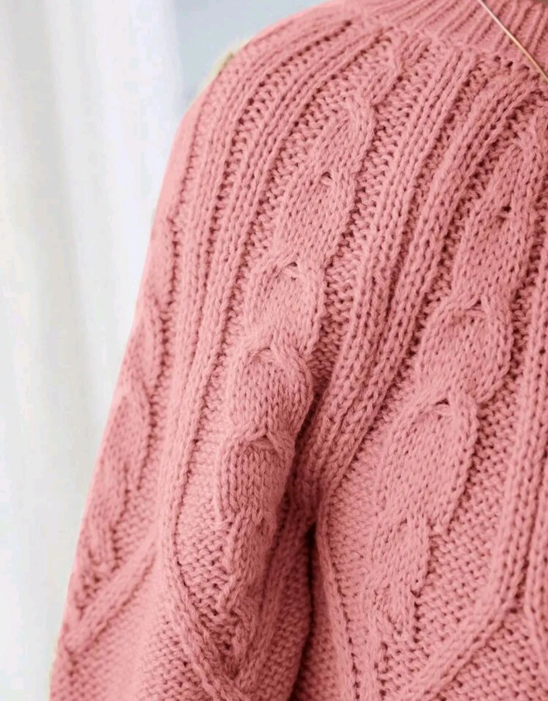 Dusty Pink Crewnek Cable Knited Sweater #1000213