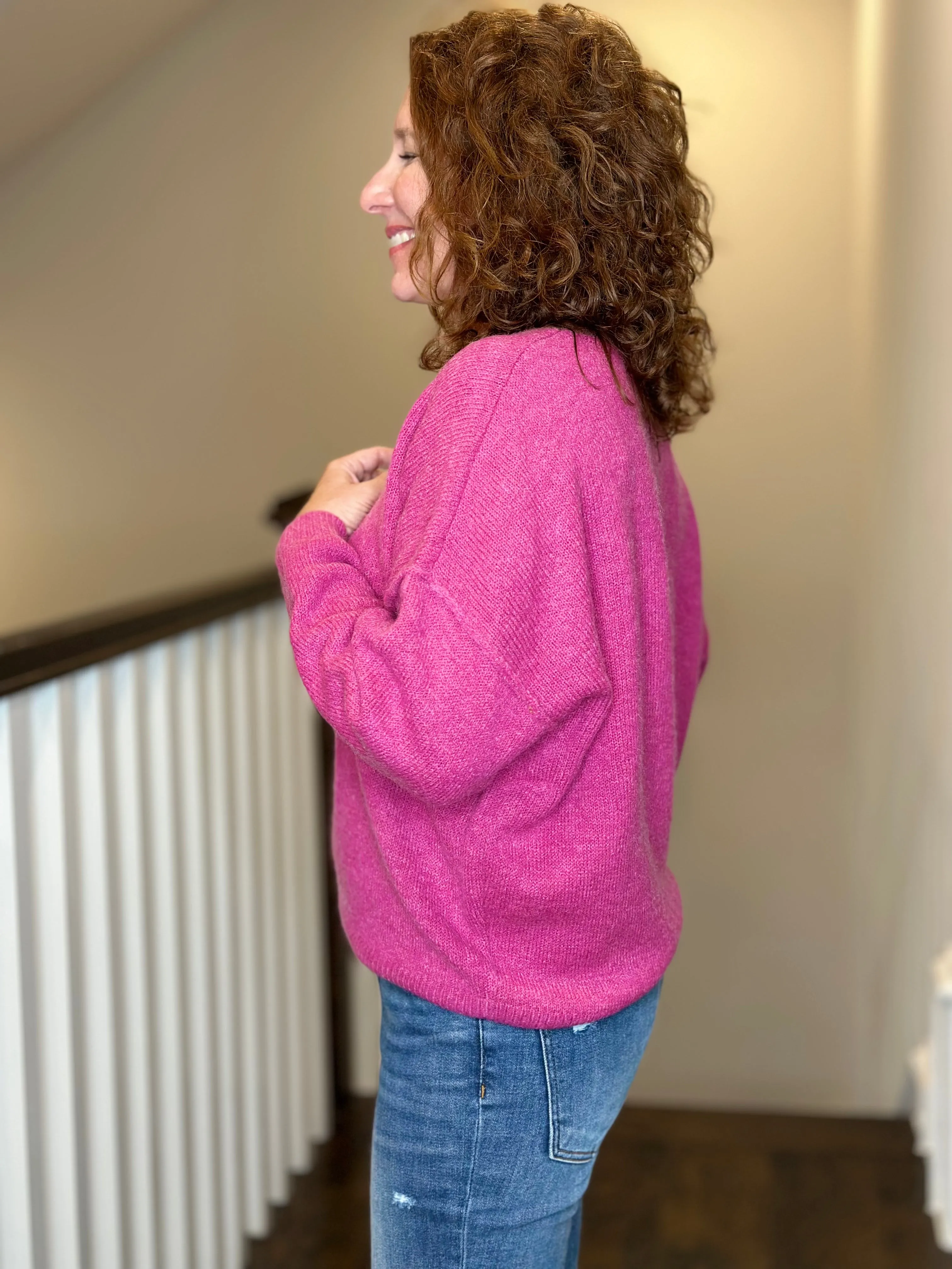 Esqualo V Neck Sweater in Fuchsia