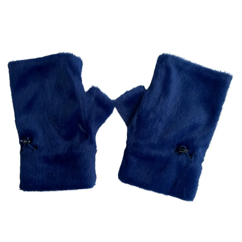 Faux Fur Fingerless Gloves Navy