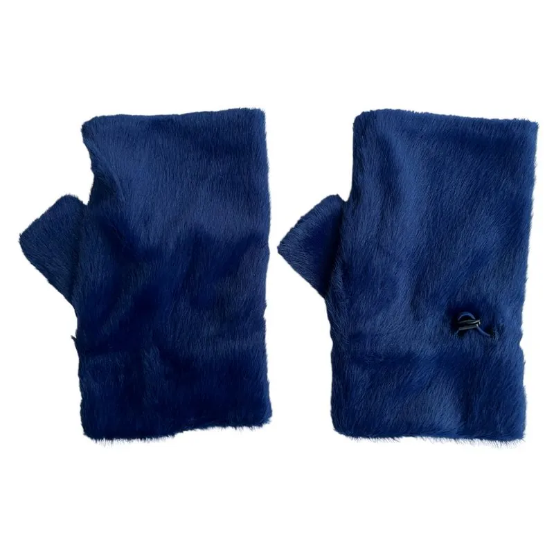 Faux Fur Fingerless Gloves Navy