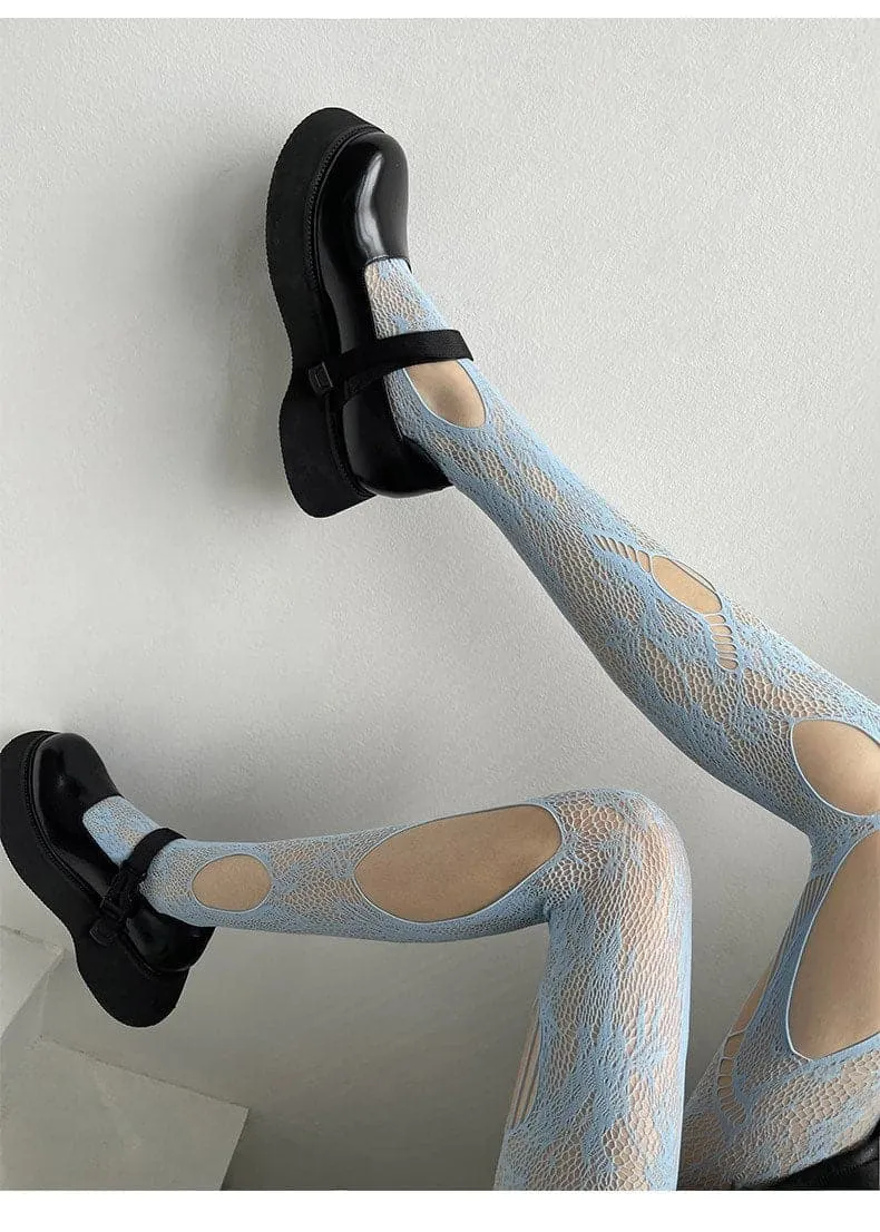 Fishnet hollow out floral pattern tights