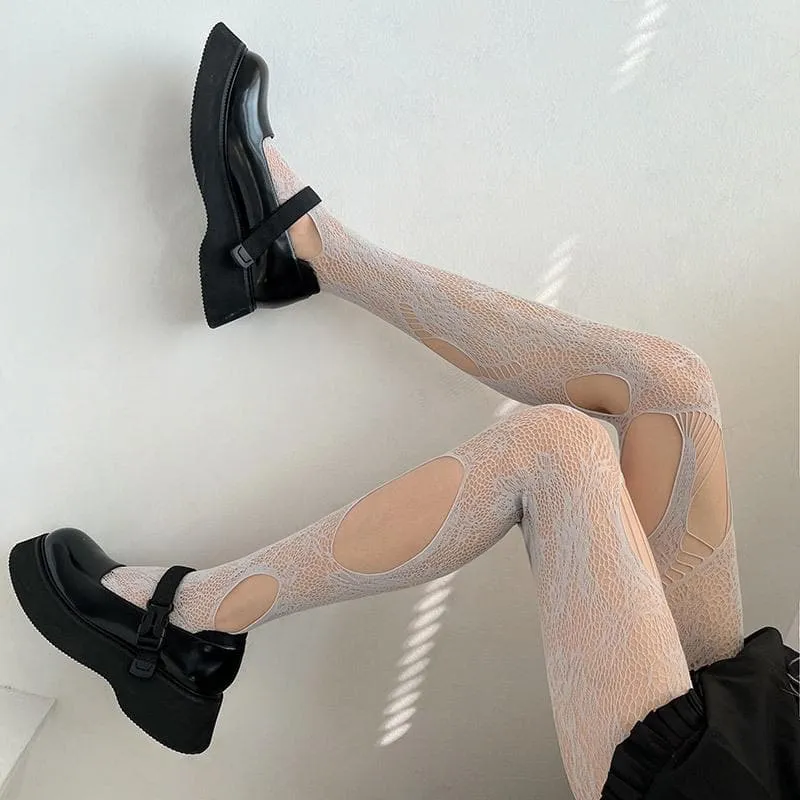 Fishnet hollow out floral pattern tights