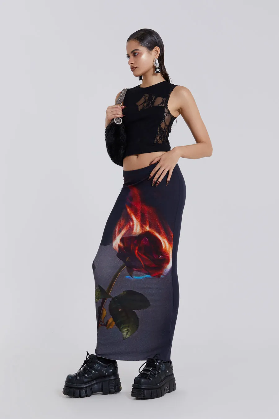 Flaming Rose Maxi Skirt