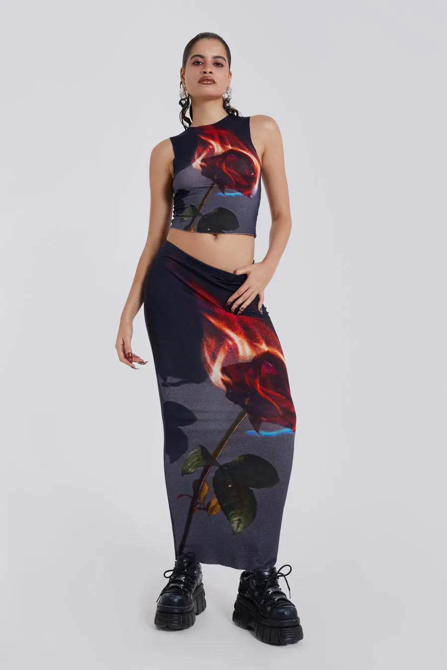 Flaming Rose Maxi Skirt