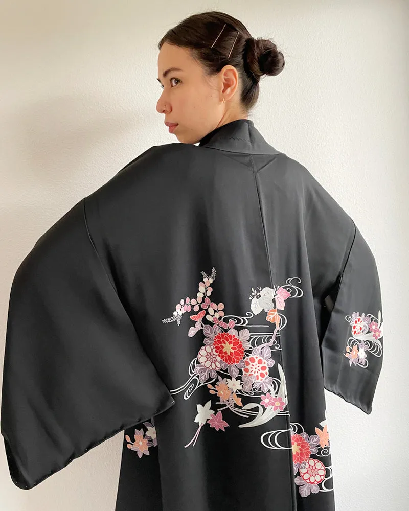 Flower Black Haori Kimono Jacket