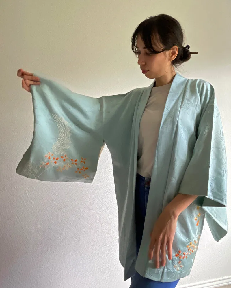 Flower Embroidery and Shibori Haori Kimono Jacket