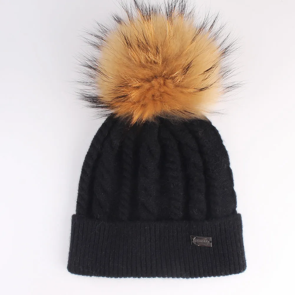 FURTALK Winter child Real Fur Pom Pom Hat Twist Drop Shipping CH004