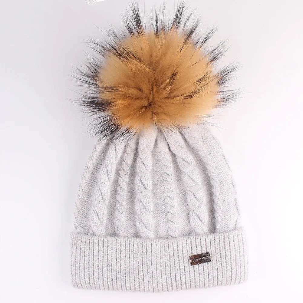 FURTALK Winter child Real Fur Pom Pom Hat Twist Drop Shipping CH004