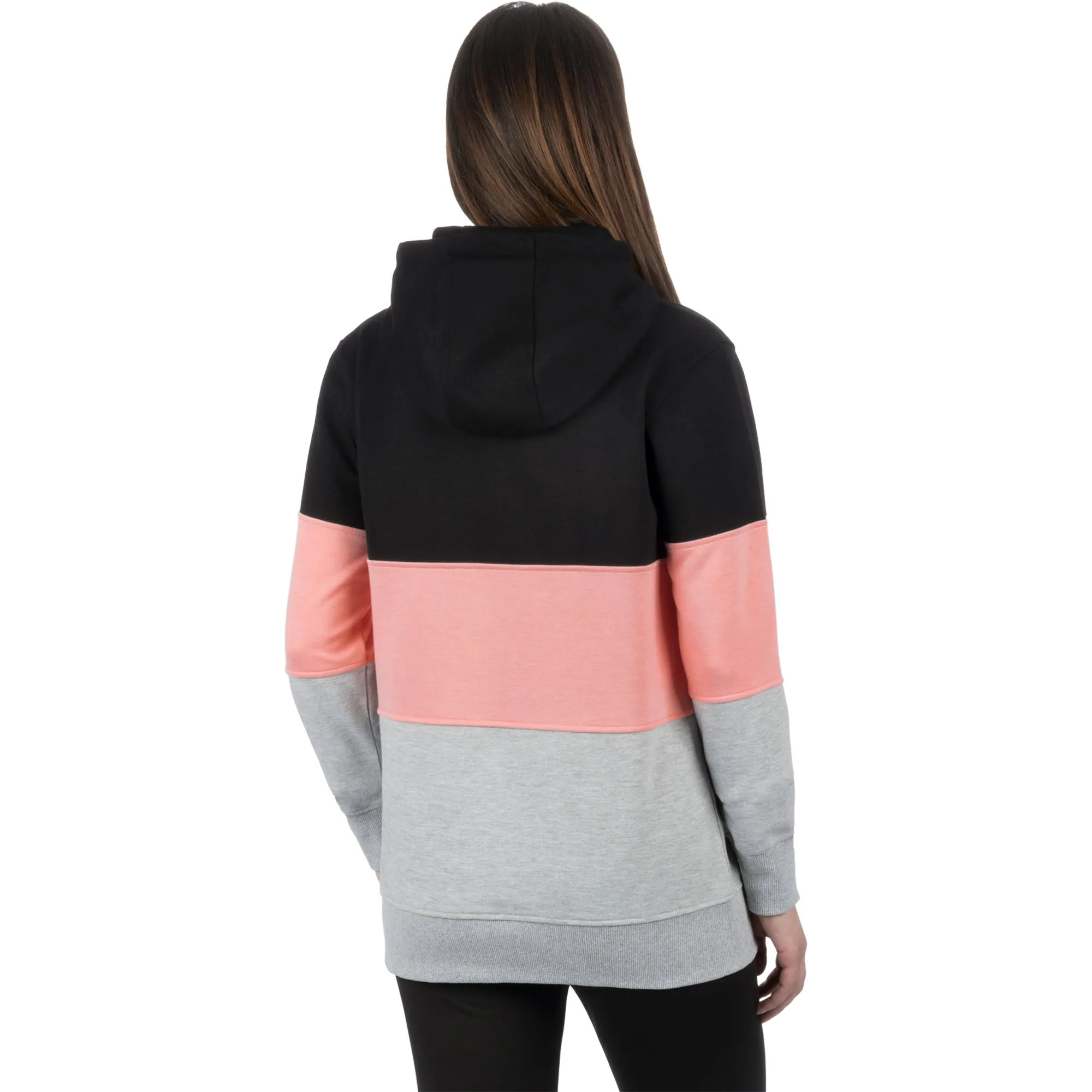 FXR  Womens Stripe Pullover Hoodie Heavyweight Phone Pocket Black Muted Melon