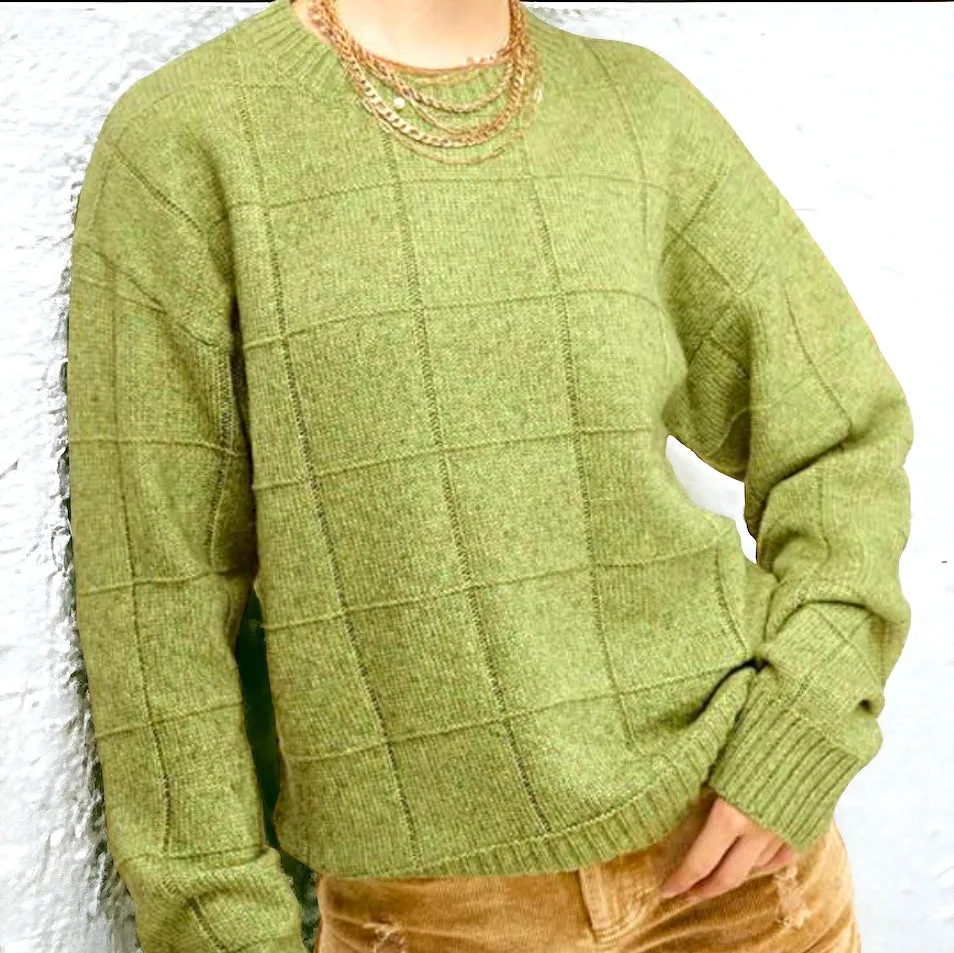 Green Windowpane Pattern Sweater