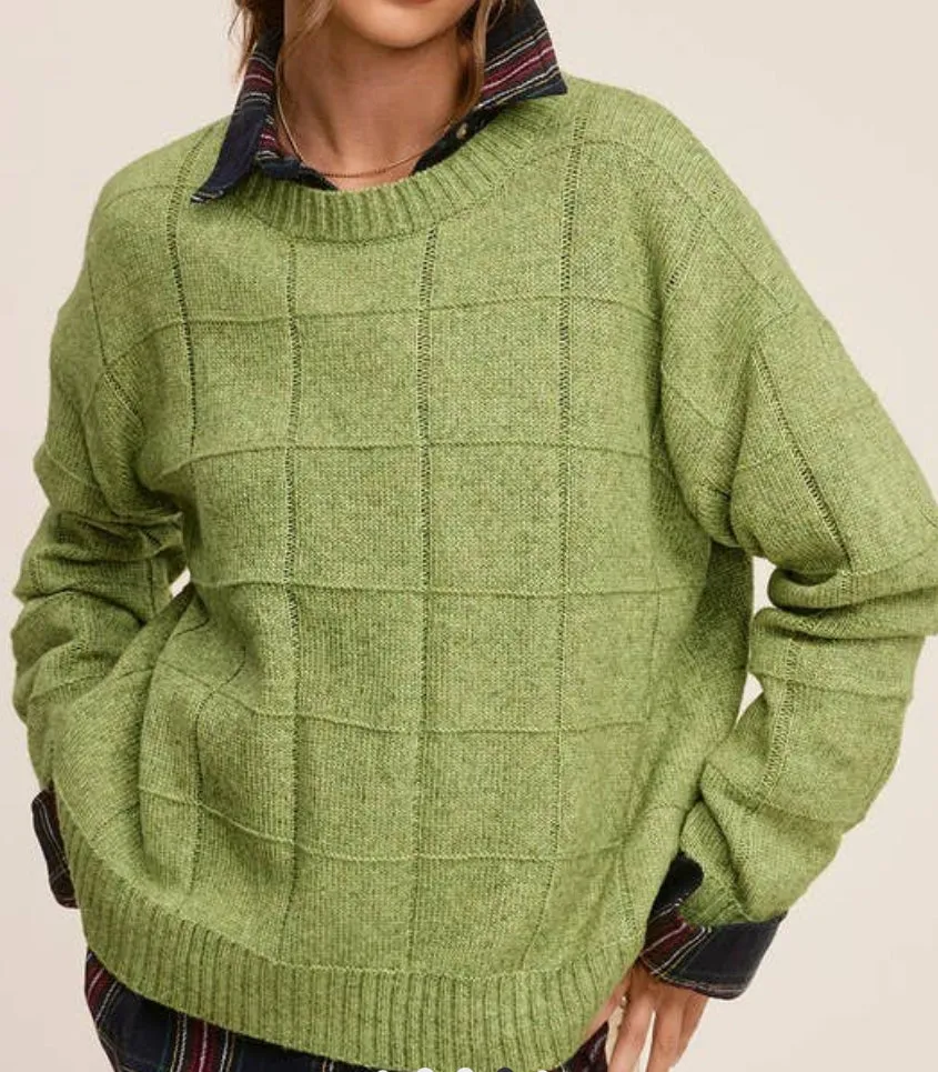 Green Windowpane Pattern Sweater