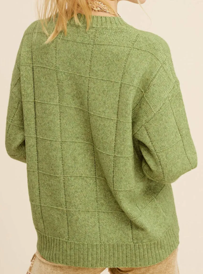 Green Windowpane Pattern Sweater