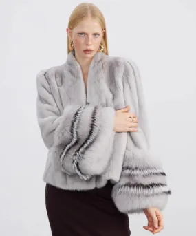 Grey Mink Fur Jacket with Fox Fur Cuffs