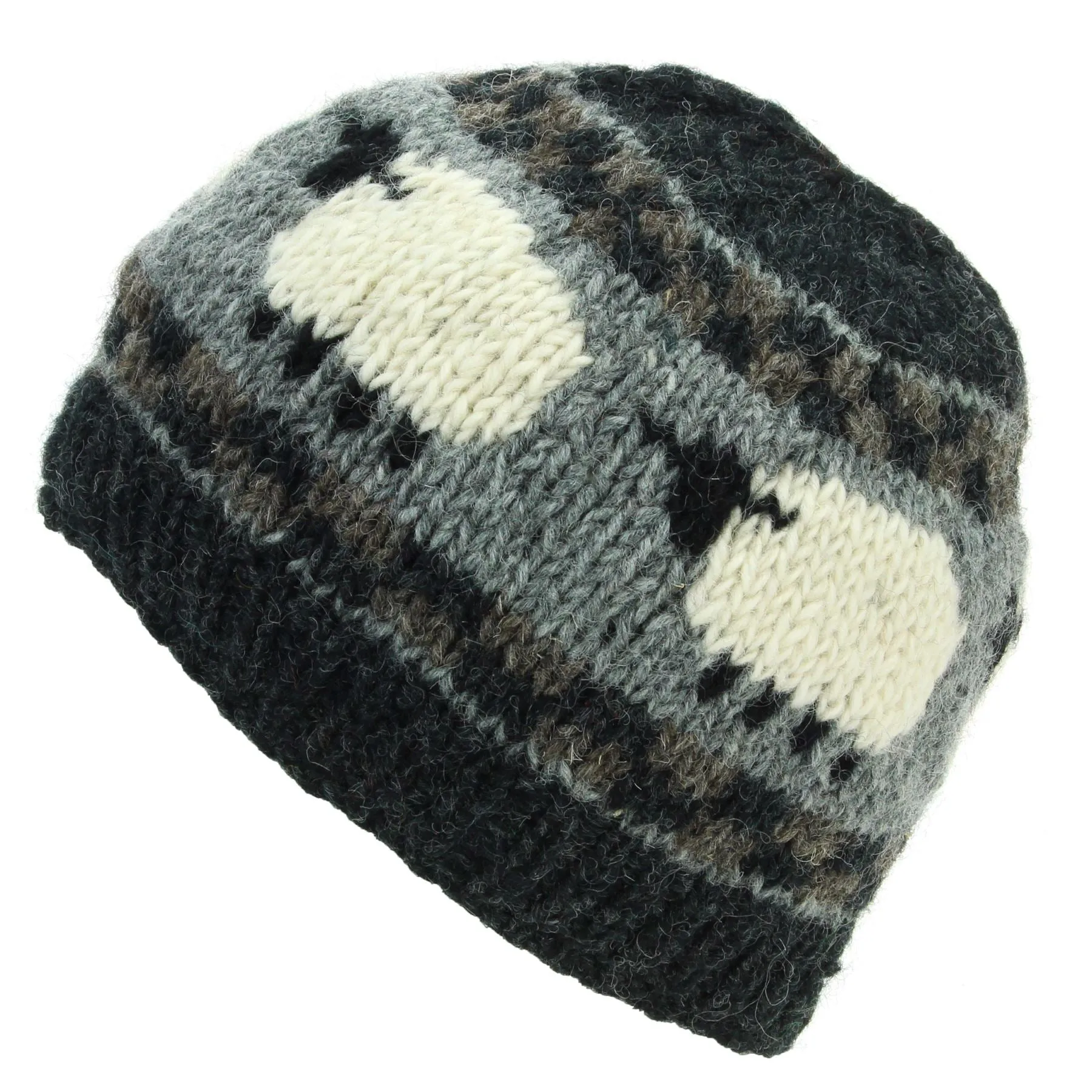 Hand Knitted Wool Beanie Hat - Charcoal Grey